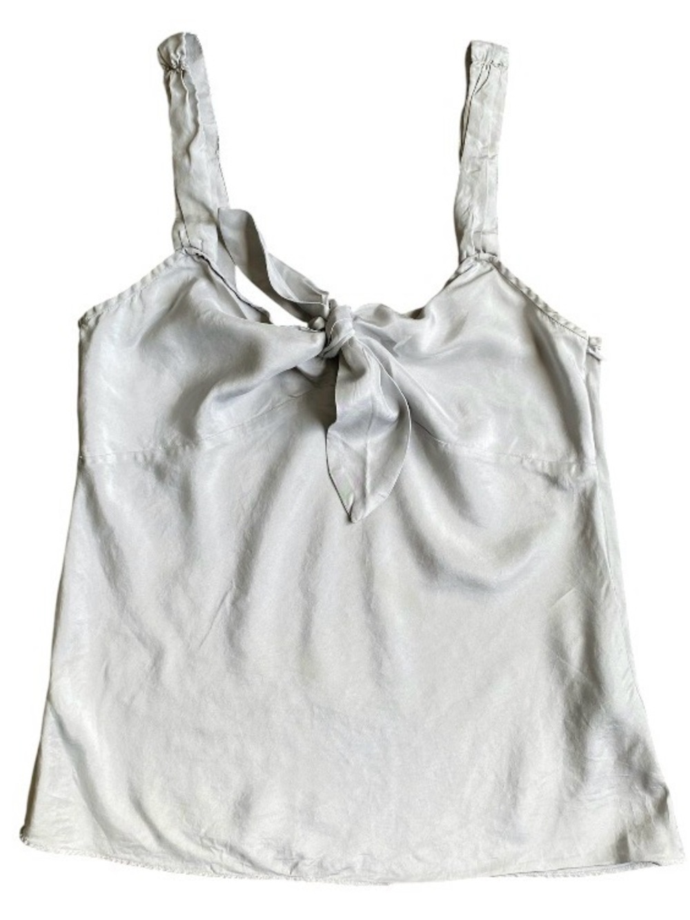 J.Crew 100% Silk Tie Front Camisole Tank Top Silver Gray Side Zip Size 6 Luxury
